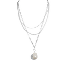 Load image into Gallery viewer, Steel Me Silver Triple Chain & Pearl Necklace