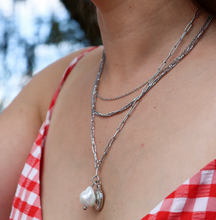 Load image into Gallery viewer, Steel Me Silver Triple Chain & Pearl Necklace