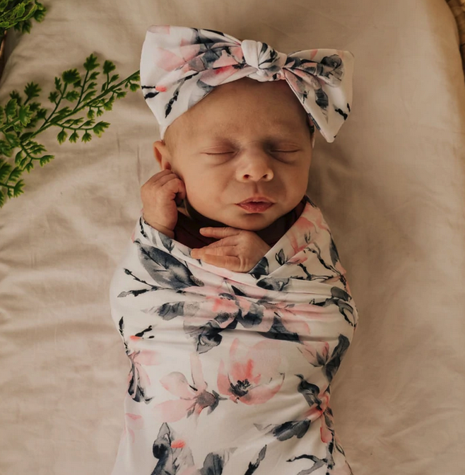 Baby Stretchy Swaddle & Headband Set | Watercolour Blossom